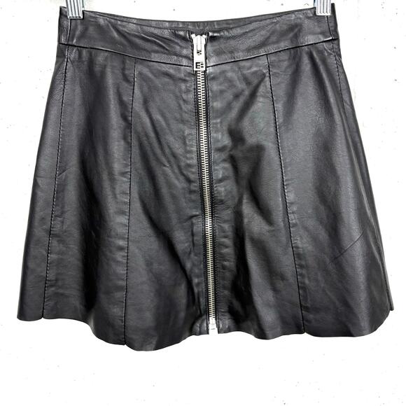 AllSaints Womens Sens Leather A-Line Mini Skirt Full Rear Zip Black Size 2 - Picture 4 of 13